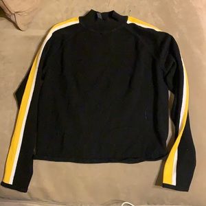 Cropped black mock neck sweater with yellow stripe